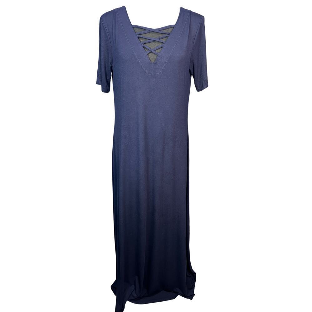 Philosophy Republic Clothing Maxi Dress Women M Navy Blue Short Sleeve